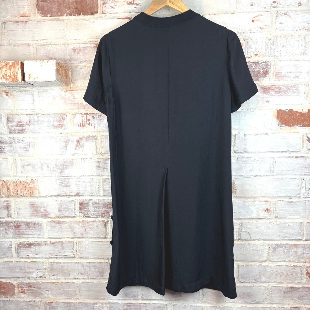 Rag & Bone Black Mock Neck Shift Dress S Covered Buttons Side Slits Quiet Luxury - Picture 3 of 11